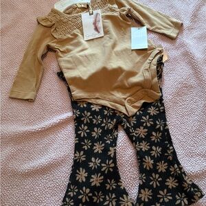 Jessica Simpson Tan Onesie with Black Floral Pants